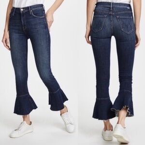 MOTHER The Cha Cha in Girl Crush Chic City Boho Frayed Flare Blue Jeans 25